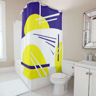 Abstract Art Yellow Blue White Minimalism Shower Curtain