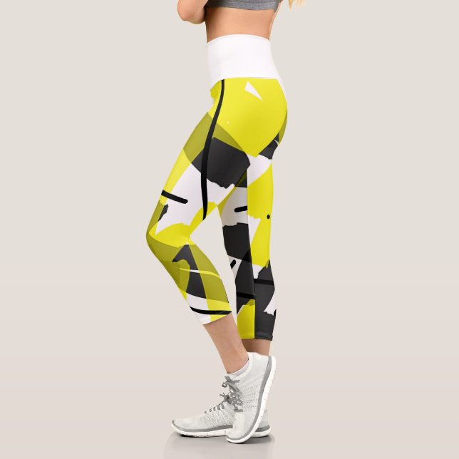 Abstract Art Yellow Grey Capri Leggings (Left)