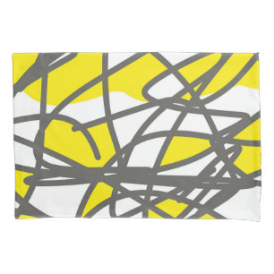 Abstract Art Yellow Grey White Busy Print Pillowcase