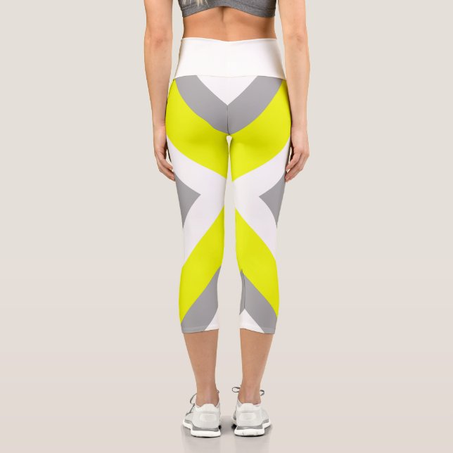 Abstract Art Yellow Grey White Capri Leggings (Back)