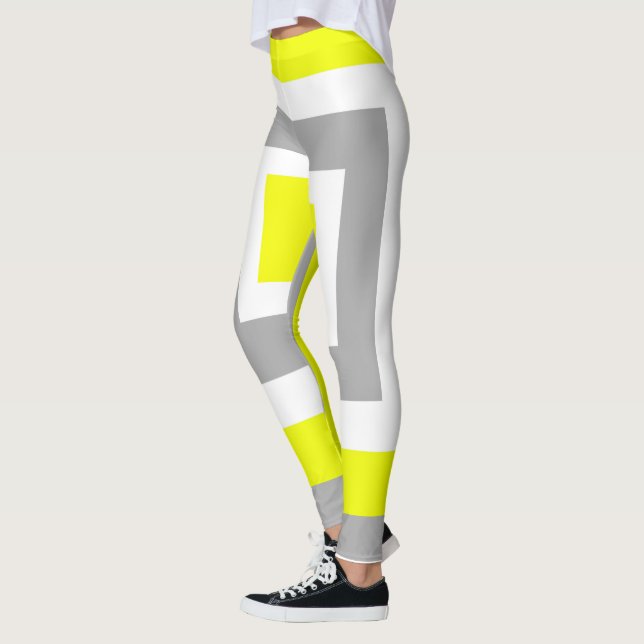 Abstract Art Yellow Grey White Leggings (Left)