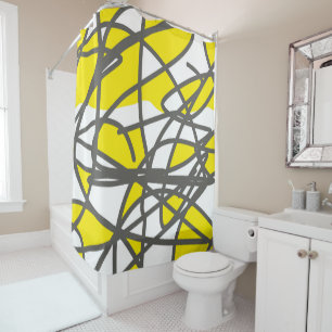 Abstract Art Yellow Grey White Minimalism Shower Curtain