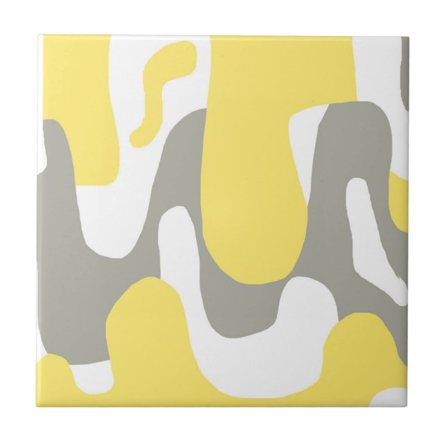 Abstract Art Yellow Grey White Pastel Tile (Front)