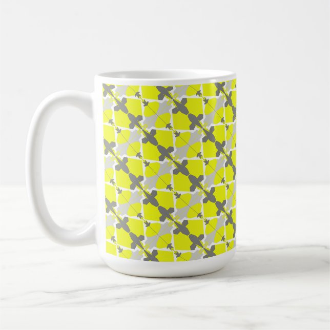 Abstract Art Yellow Grey White Pattern Mug Cup (Left)