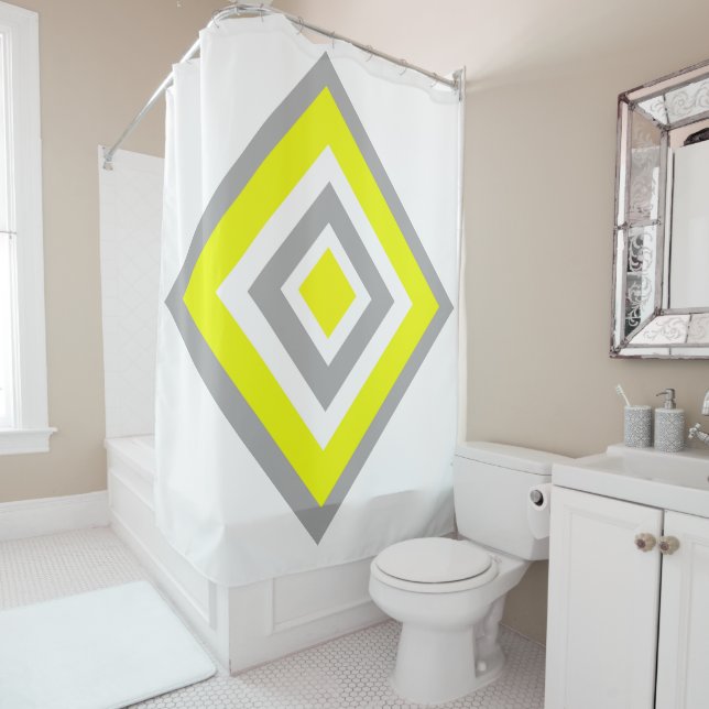 Abstract Art Yellow Grey White Shower Curtain (In Situ)