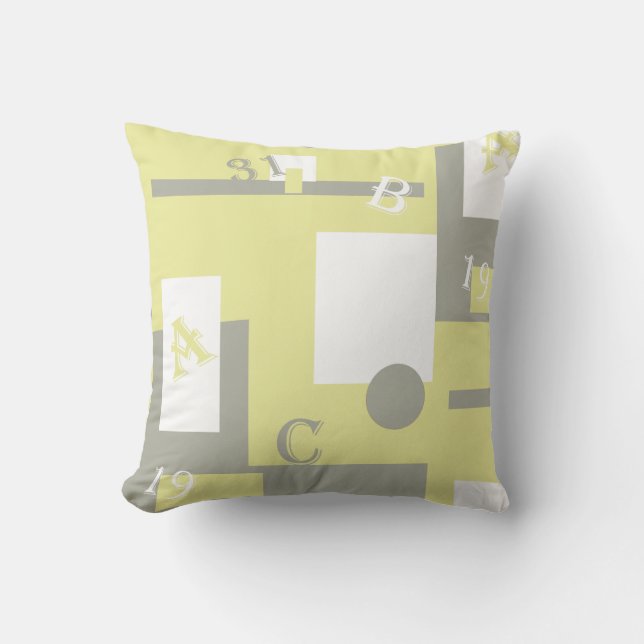 Abstract Art Yellow Grey White Throw Pillow (Front)