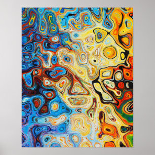 Abstract Art Yellow Orange Blue Black Swirls Poster