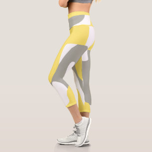 Abstract Art Yellow White Grey Pastel Capri Leggings