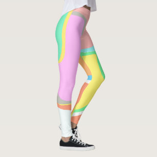 Abstract Art Yellow White Grey Turquoise Pastel Leggings