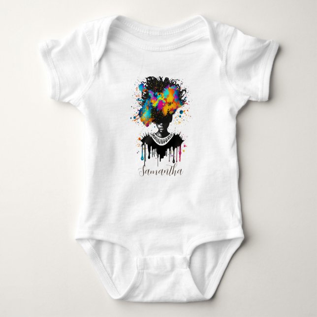 Abstract Artist Afro Woman | Black and White Baby Bodysuit (Front)