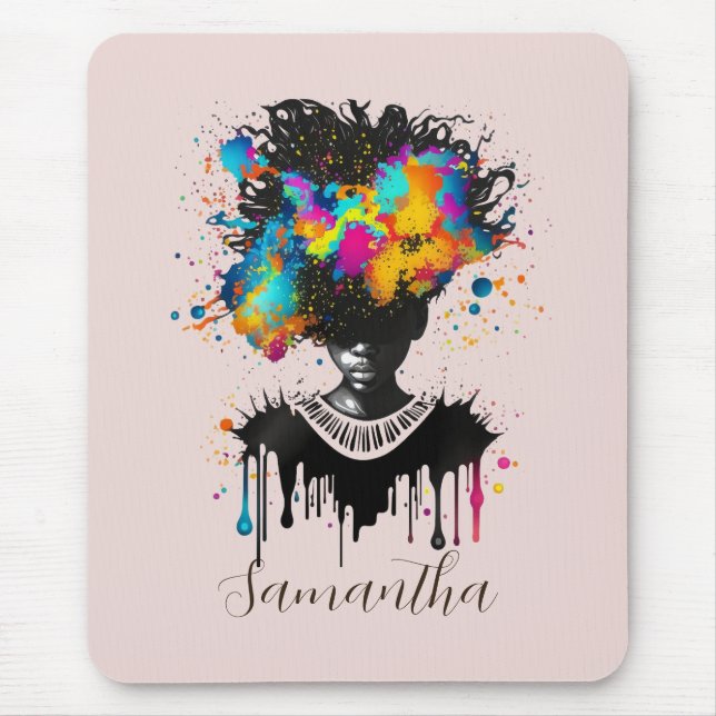 Abstract Artist Afro Woman | Black and White Mouse Pad (Front)