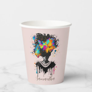 Abstract Artist Afro Woman Black and White Paper Cups