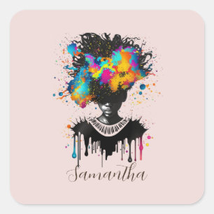 Abstract Artist Afro Woman   Black and White Square Sticker