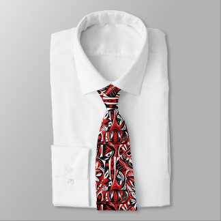 Abstract Artistic African Ethnic Red White Pattern Tie