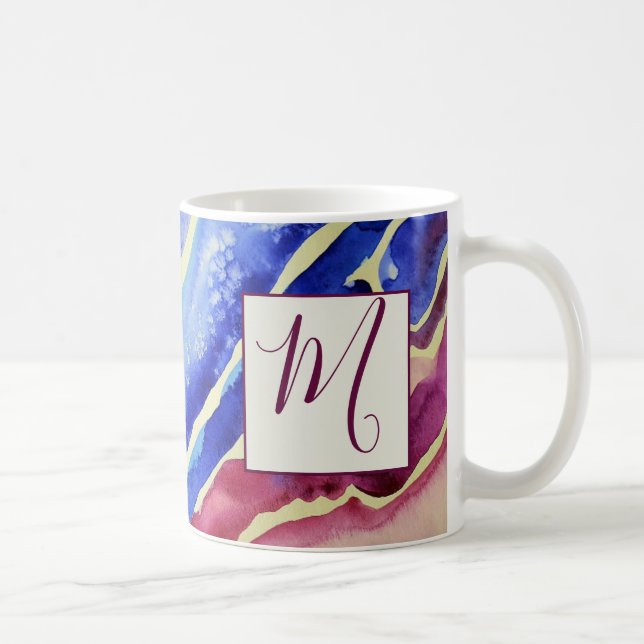 Abstract Artistic Blue Pink Monogram Coffee Mug (Right)