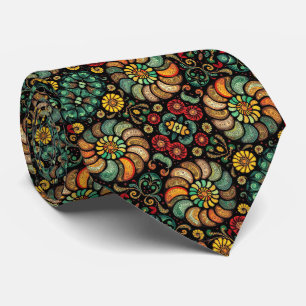 Abstract Artistic Boho Pattern Whimsical Floral Tie