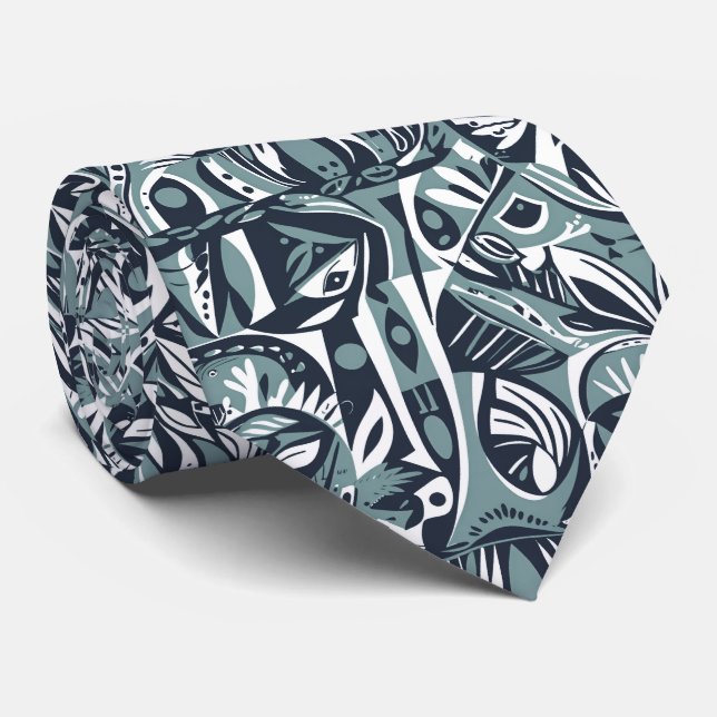Abstract Artistic Boho Whimsical Geometric Blue Tie (Rolled)