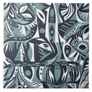 Abstract Artistic Boho Whimsical Geometric Blue Tile