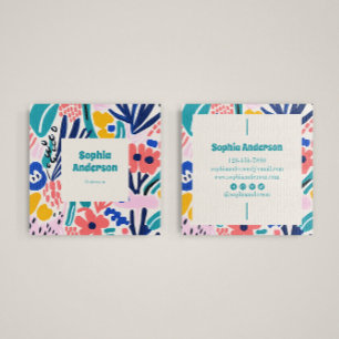 Abstract Artistic Floral - Trendy Colorful Square  Square Business Card