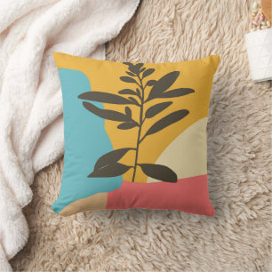 Abstract Artistic Foliage Silhouette Colour Block Cushion
