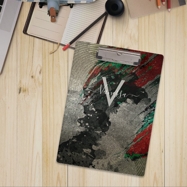 Abstract Artistic Glam Faux Gold Glittery Monogram Clipboard (Creator Uploaded)