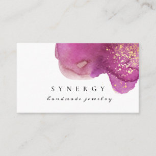 Abstract Artistic Purple Watercolor Shape Gold Art Business Card
