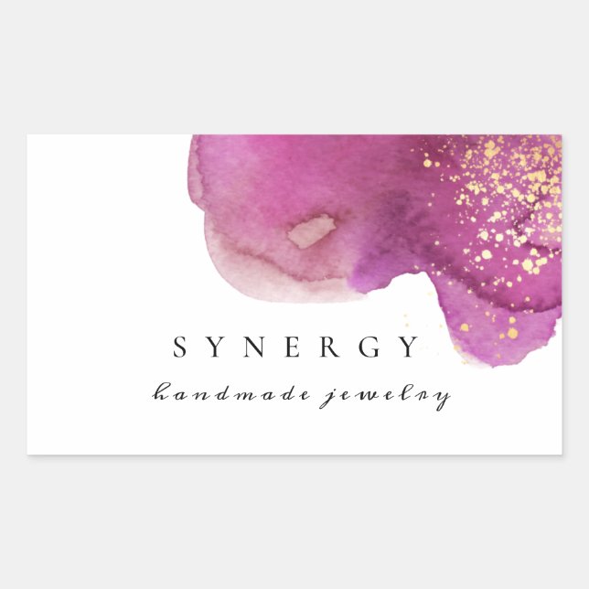 Abstract Artistic Purple Watercolor Shape Gold Art Rectangular Sticker (Front)