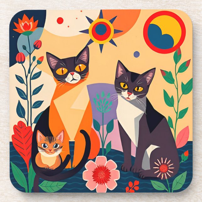 Abstract Artistic Representation of Cats Coaster (Front)