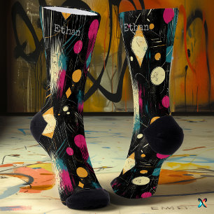 Abstract Artistic Socks in Pink, Yellow, and Teal 