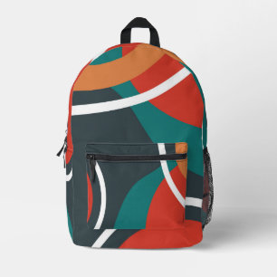 Abstract artwork blue red white line art printed backpack