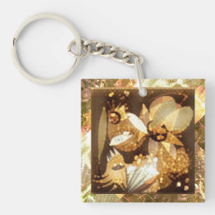 Abstract Artwork Gold Sparkle Key Ring