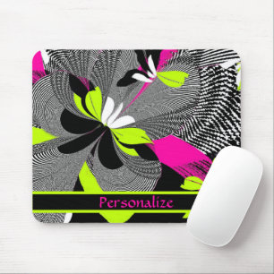 Abstract Artwork Purple Black Lime Personalise Mouse Pad