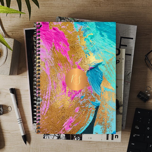 Abstract arylic painting copper gold monogrammed planner (Creator Uploaded)
