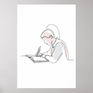 Abstract Author One Line Art Continuous Poster