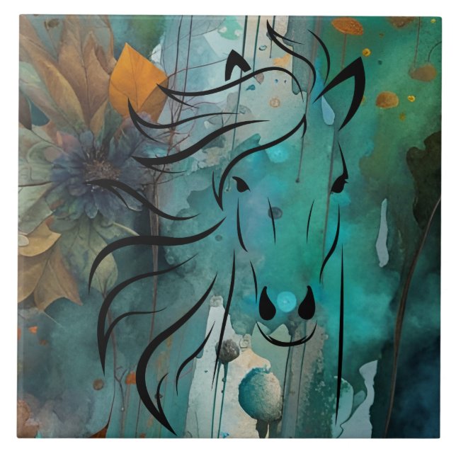Abstract Autumn floral art Wild Horse Tile (Front)