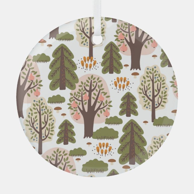Abstract Autumn Forest Seamless Pattern Glass Tree Decoration (Front)