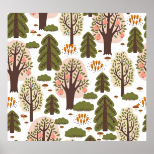 Abstract Autumn Forest Seamless Pattern Poster