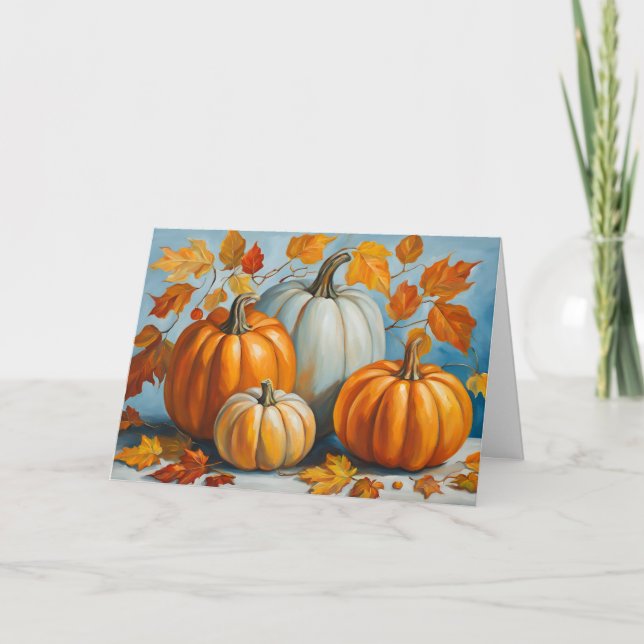 Abstract Autumn Pumpkins and Leaves Card (Front)