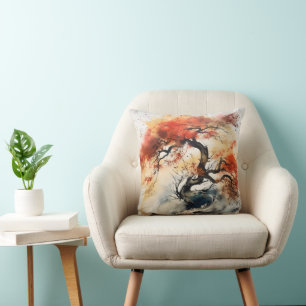 Abstract Autumn Tree Ink painting Cushion