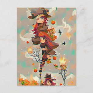 Abstract Autumn Witch Postcard
