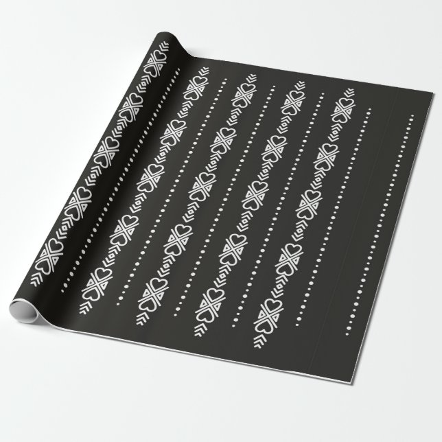 Abstract aztec heart texture wrapping paper (Unrolled)