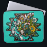 Abstract Aztec Moon   Laptop Sleeve<br><div class="desc">A Blue Abstract Aztec Design With Half Moon And Daisy Florals Laptop Sleeve For Her Travels</div>