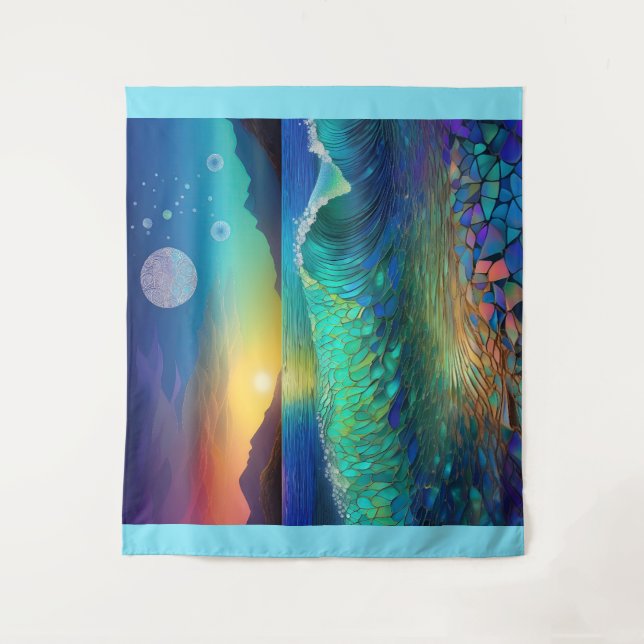 Abstract Azure Seascape Tapestry (Front)