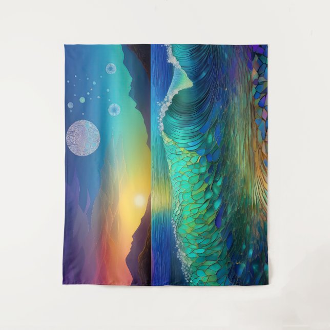 Abstract Azure Seascape Tapestry (Front)