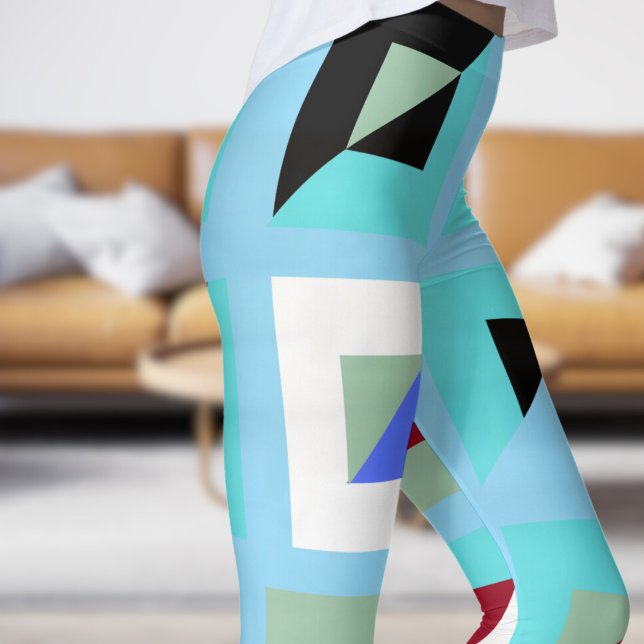 Abstract Baby Blue Mosaic Pattern Leggings (Abstract Baby Blue Mosaic Pattern Leggings)