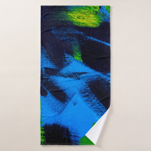 Abstract background. Acrylic black, yellow, blue,  Bath Towel