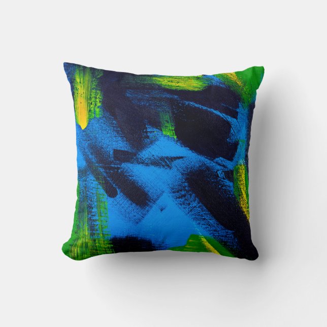 Abstract background. Acrylic black, yellow, blue,  Cushion (Front)