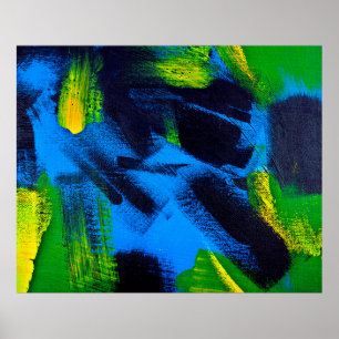 Abstract background. Acrylic black, yellow, blue,  Poster