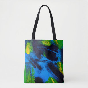 Abstract background. Acrylic black, yellow, blue, Tote Bag