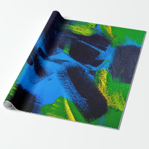 Abstract background. Acrylic black, yellow, blue, Wrapping Paper